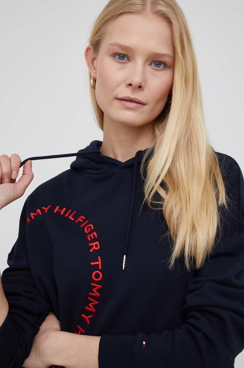 

Памучен суичър Tommy Hilfiger дамски в тъмносиньо с изчистен дизайн, Тъмносин
