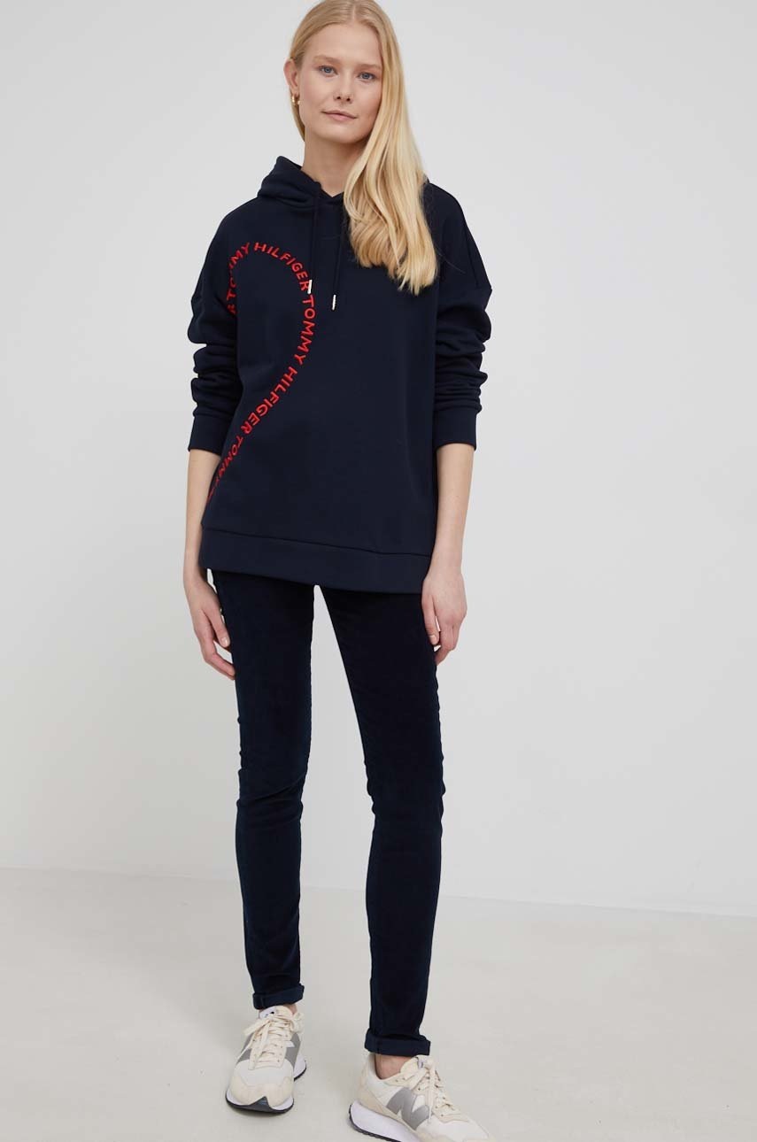 

Хлопковая кофта Tommy Hilfiger женская цвет синий гладкая