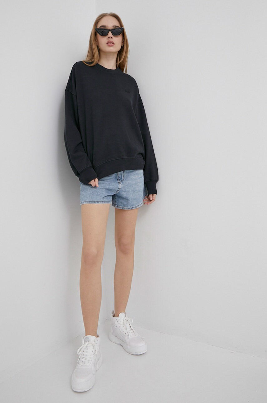 Levi's hanorac de bumbac femei, culoarea negru, neted