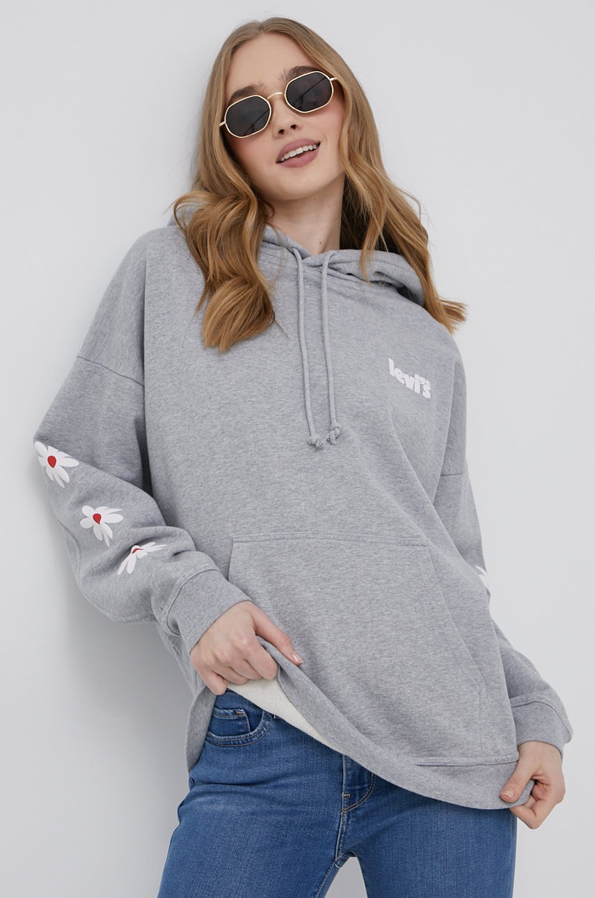 

Памучен суичър Levi's дамска в сиво меланж на, Сив