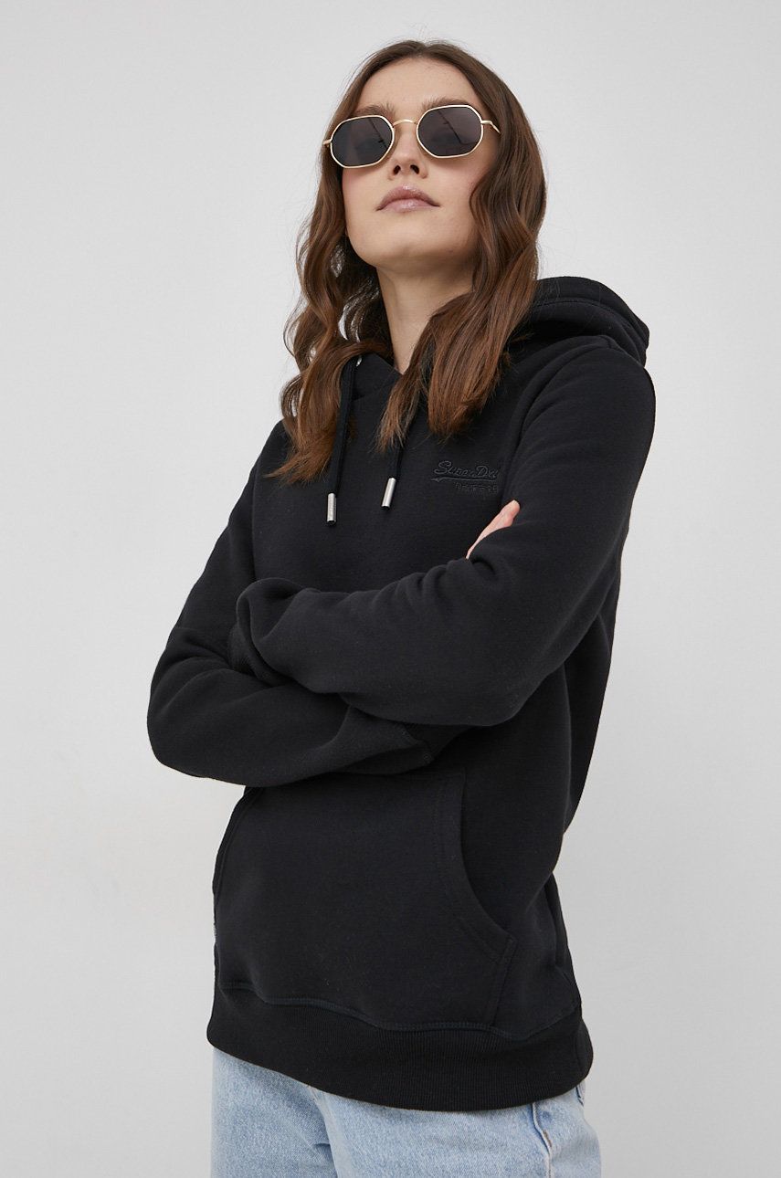 Superdry Bluză femei, culoarea negru, material neted