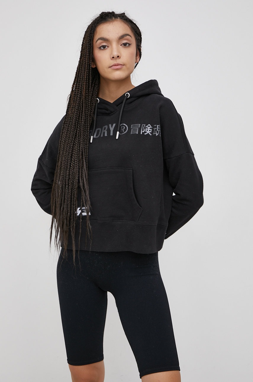 

Бавовняна кофта Superdry жіноча колір чорний з принтом