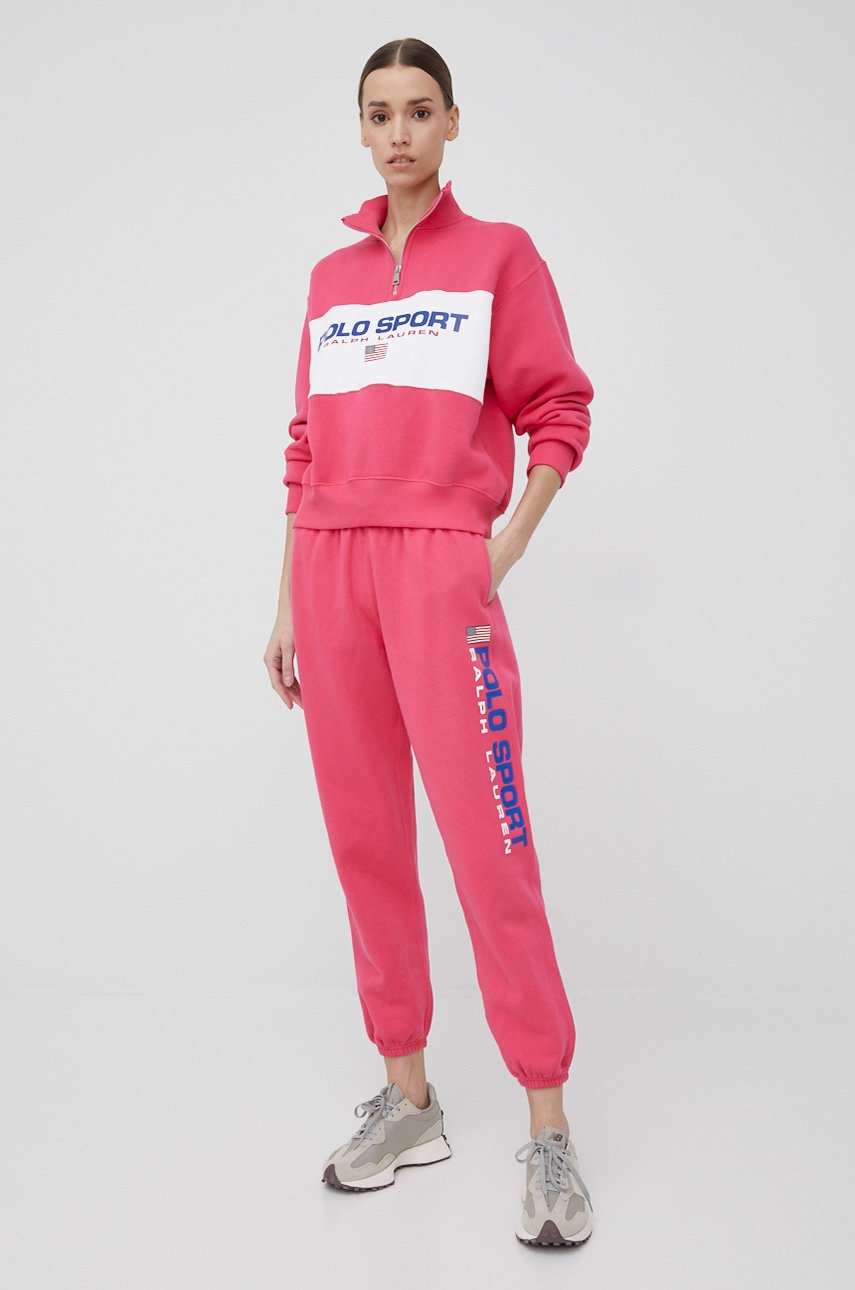 

Суичър Polo Ralph Lauren дамска в розово с принт, Розов