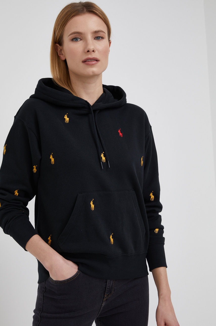 

Суичър Polo Ralph Lauren дамска в черно с десен, Черен
