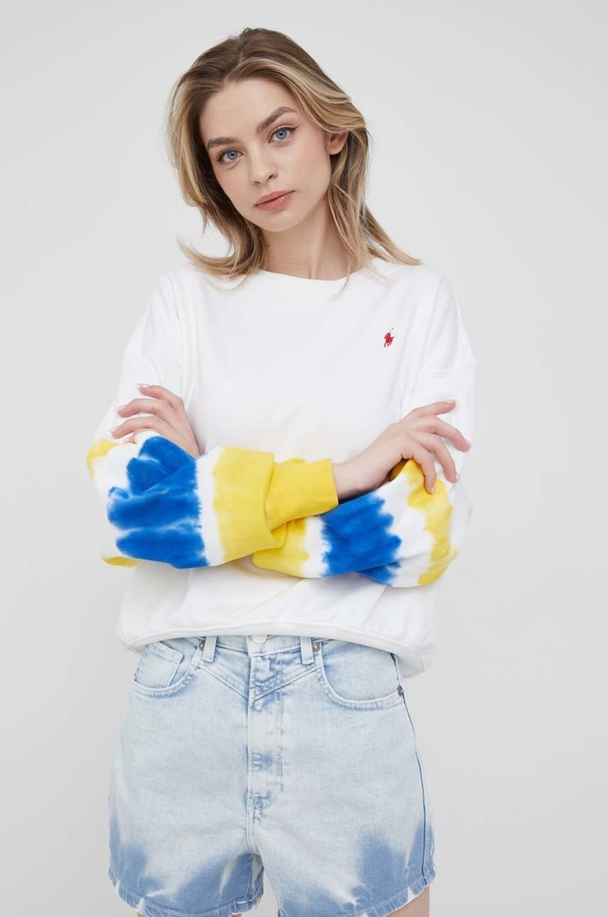 

Хлопковая кофта Polo Ralph Lauren женская цвет белый с принтом