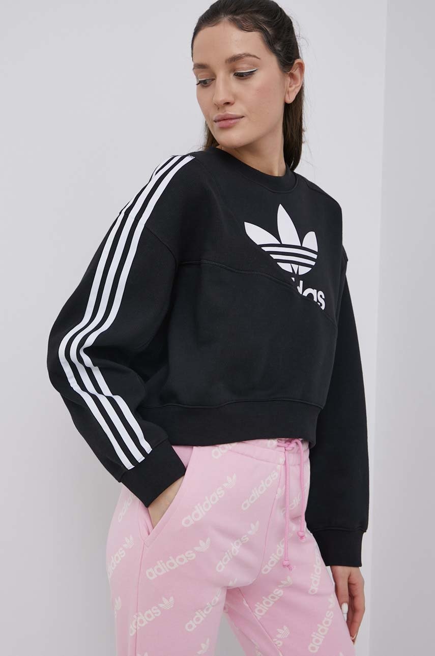 Adidas Originals Bluza Adicolor Hc4622 Femei, Culoarea Negru, Cu Imprimeu Hc4622-black