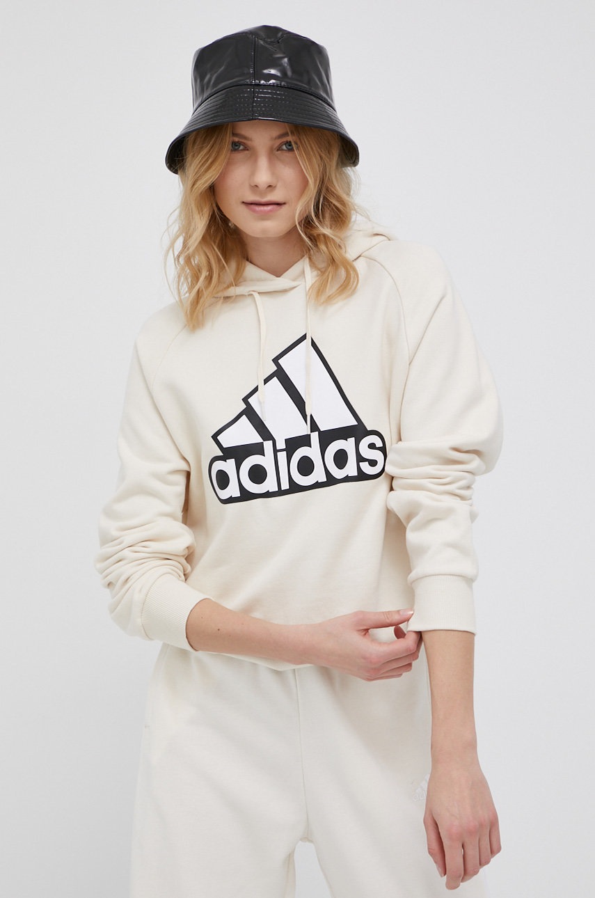 

Бавовняна кофта adidas жіноча колір бежевий з принтом