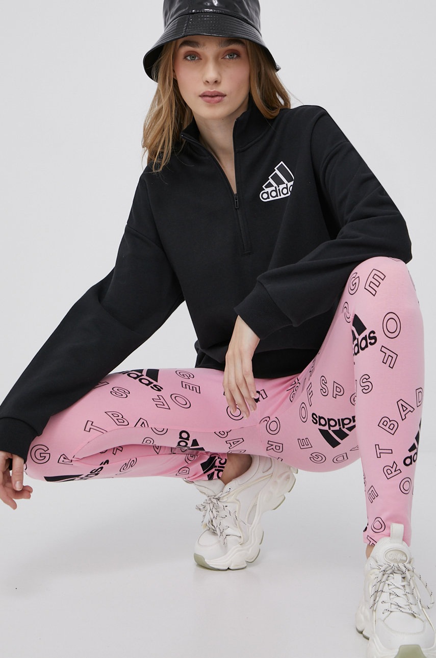 

Хлопковая кофта adidas женская цвет чёрный с принтом