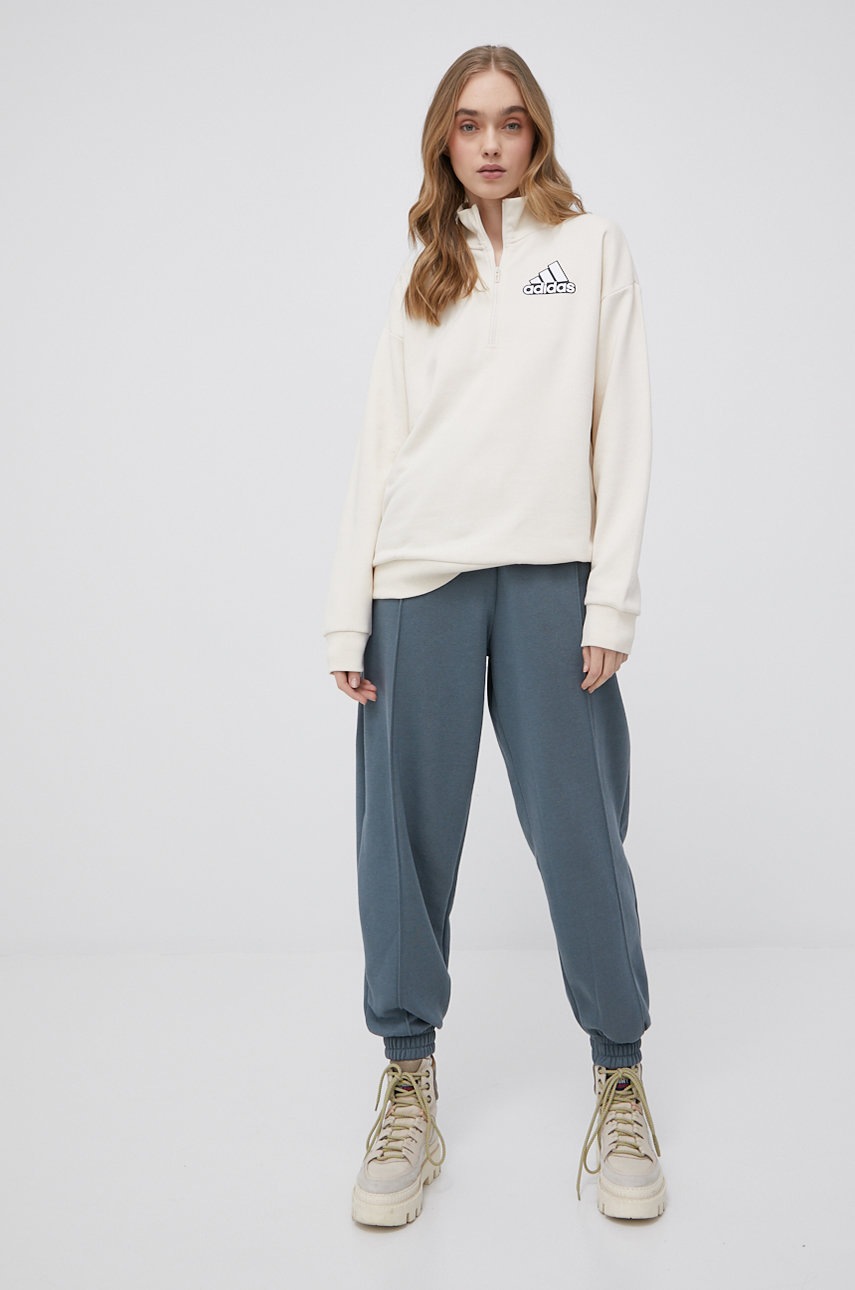 

Бавовняна кофта adidas жіноча колір бежевий однотонна