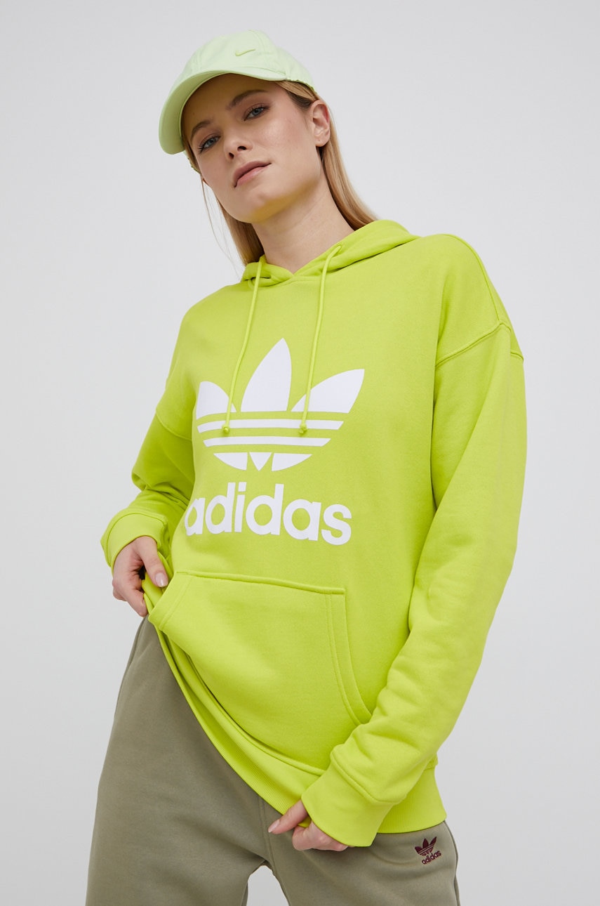 Adidas originals hanorac de bumbac adicolor femei, culoarea verde, cu imprimeu