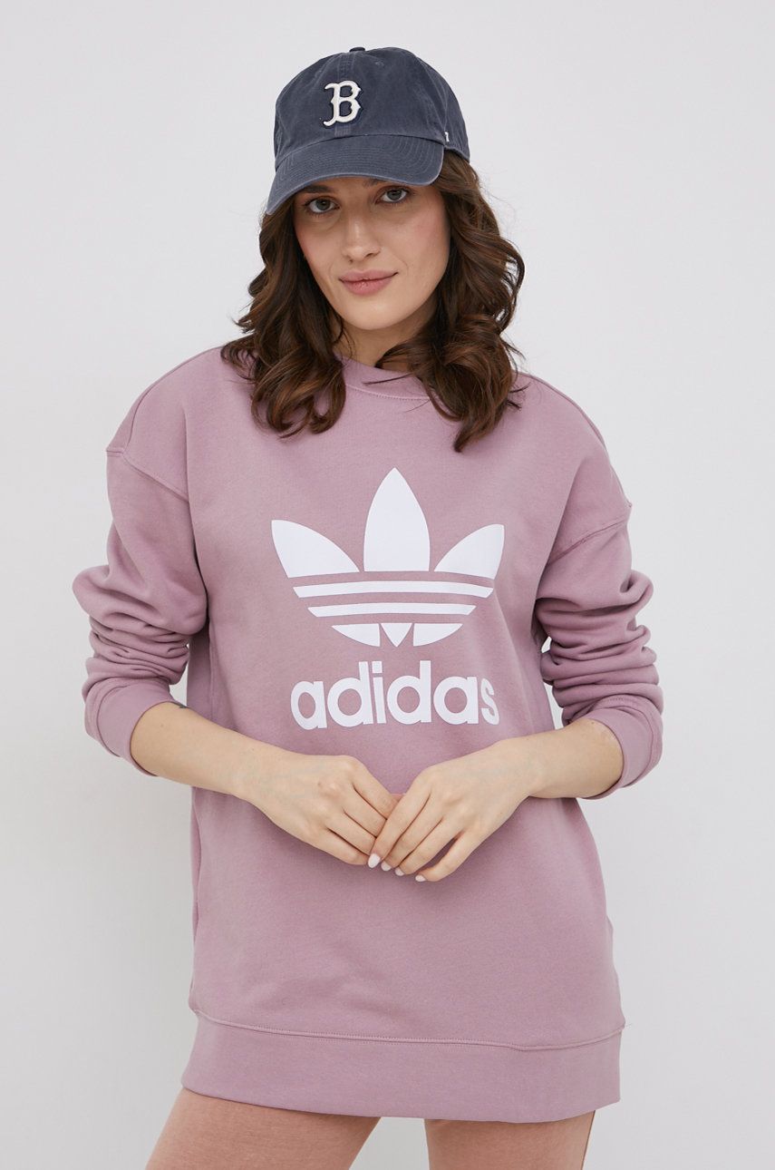 Adidas Originals Bluza bawełniana Adicolor damska kolor różowy z nadrukiem