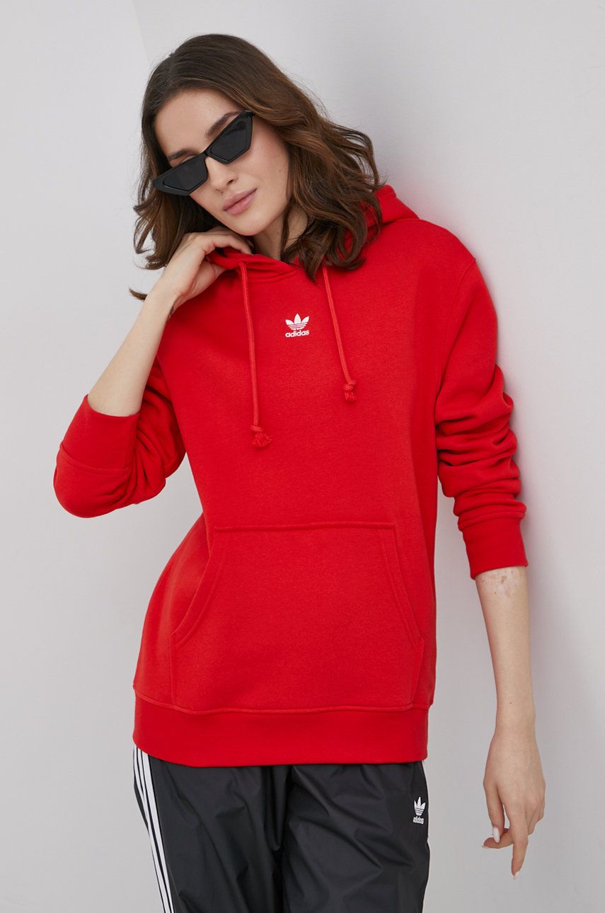 Mikina adidas Originals Adicolor dámska, červená farba, jednofarebná
