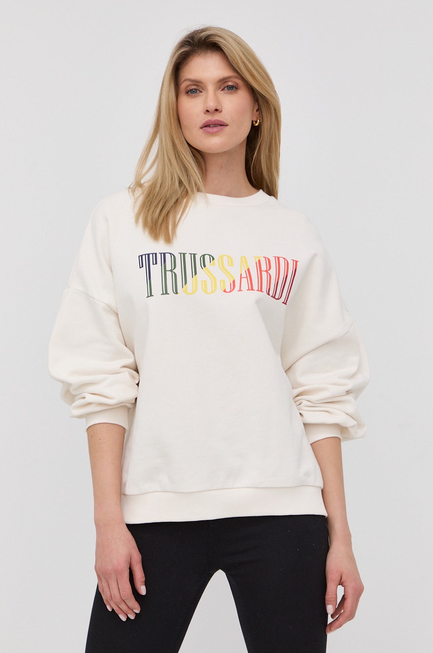 

Памучен суичър Trussardi дамска в бежово с принт, Бежов