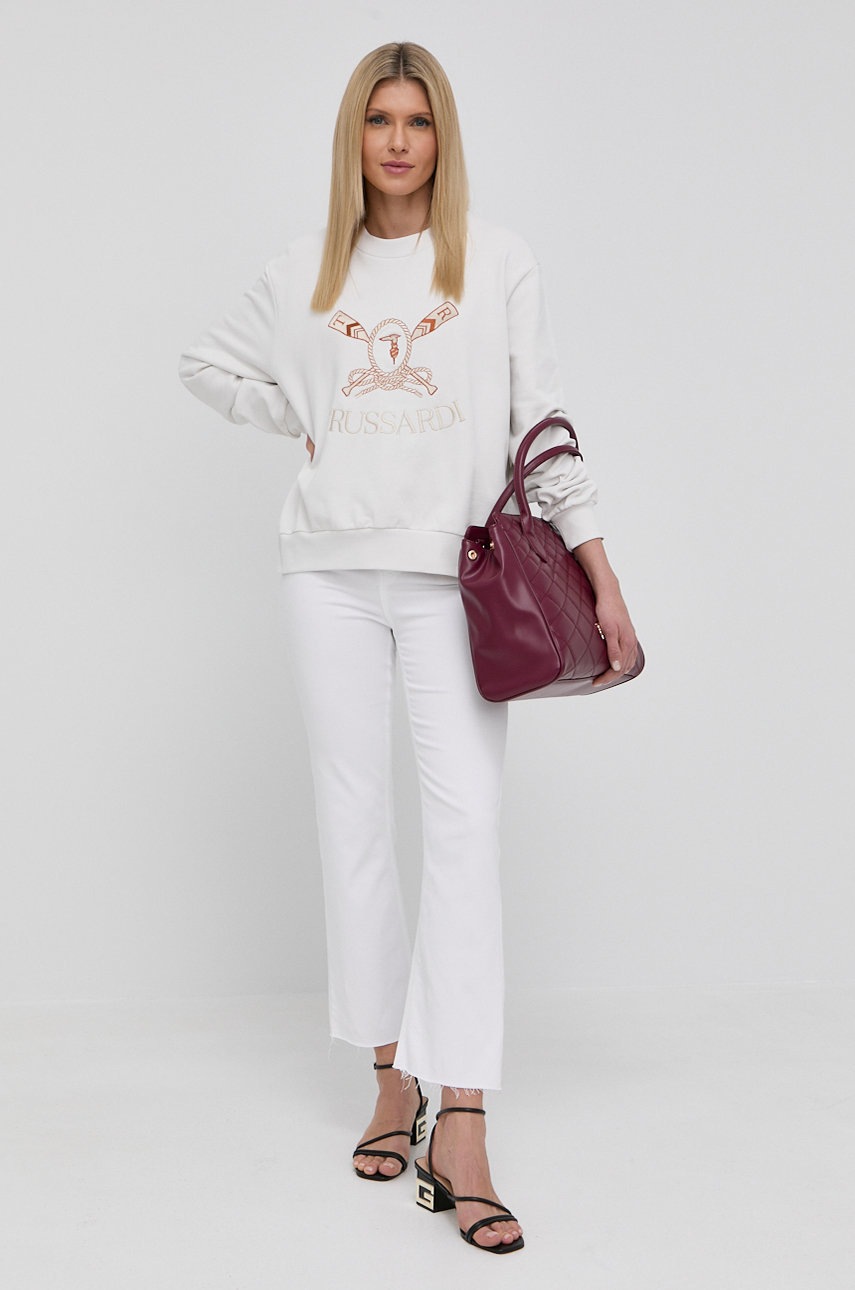 

Хлопковая кофта Trussardi женская цвет белый с аппликацией