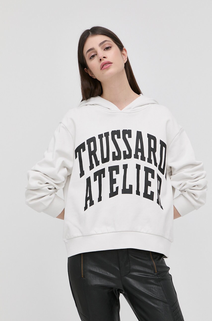 Trussardi hanorac de bumbac femei, culoarea bej, neted