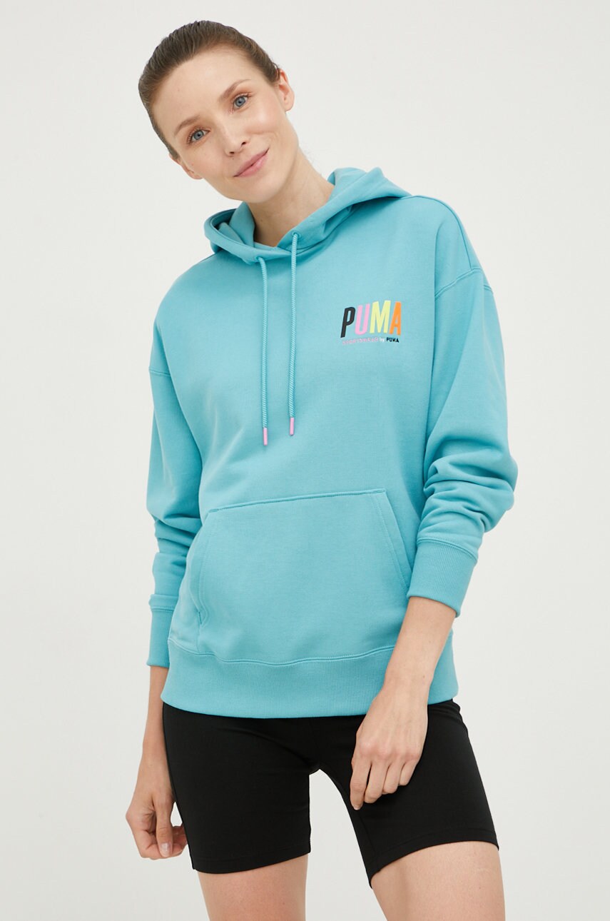 Puma bluza 533564 femei, culoarea turcoaz, cu imprimeu