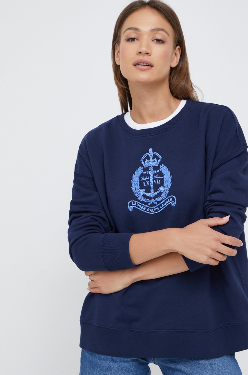 

Памучен суичър Lauren Ralph Lauren в тъмносиньо с апликация, Тъмносин