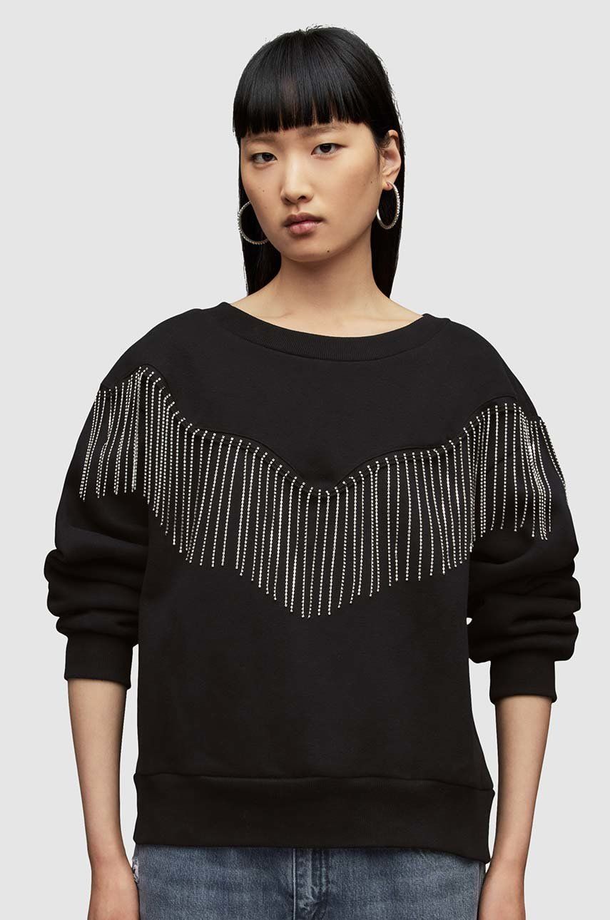 AllSaints Bluză Jaine femei, culoarea negru, cu imprimeu AllSaints imagine noua