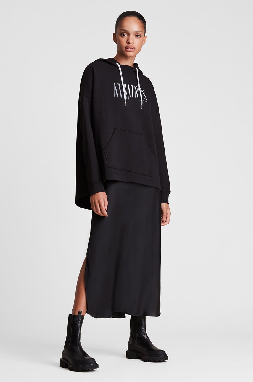 Allsaints hanorac de bumbac femei, culoarea negru, cu imprimeu