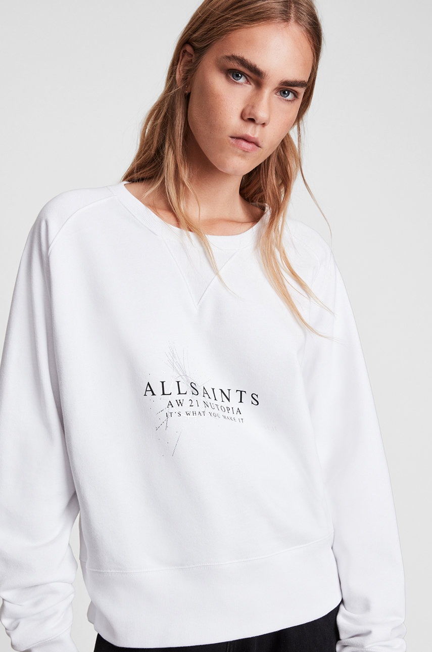 

Хлопковая кофта AllSaints Deeci женская цвет белый с принтом