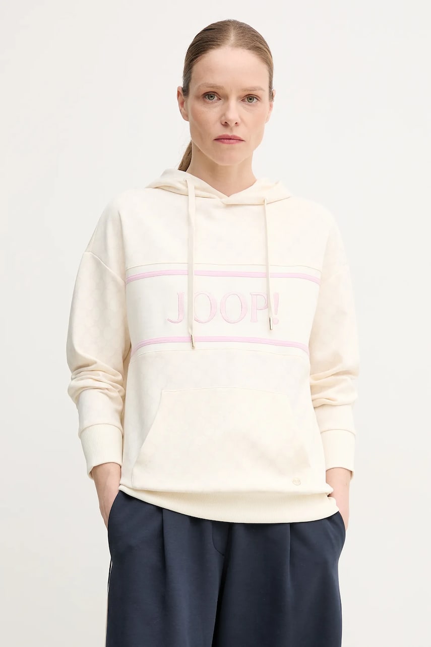 Joop! bluza damska kolor beżowy z kapturem wzorzysta 30030062 10007096