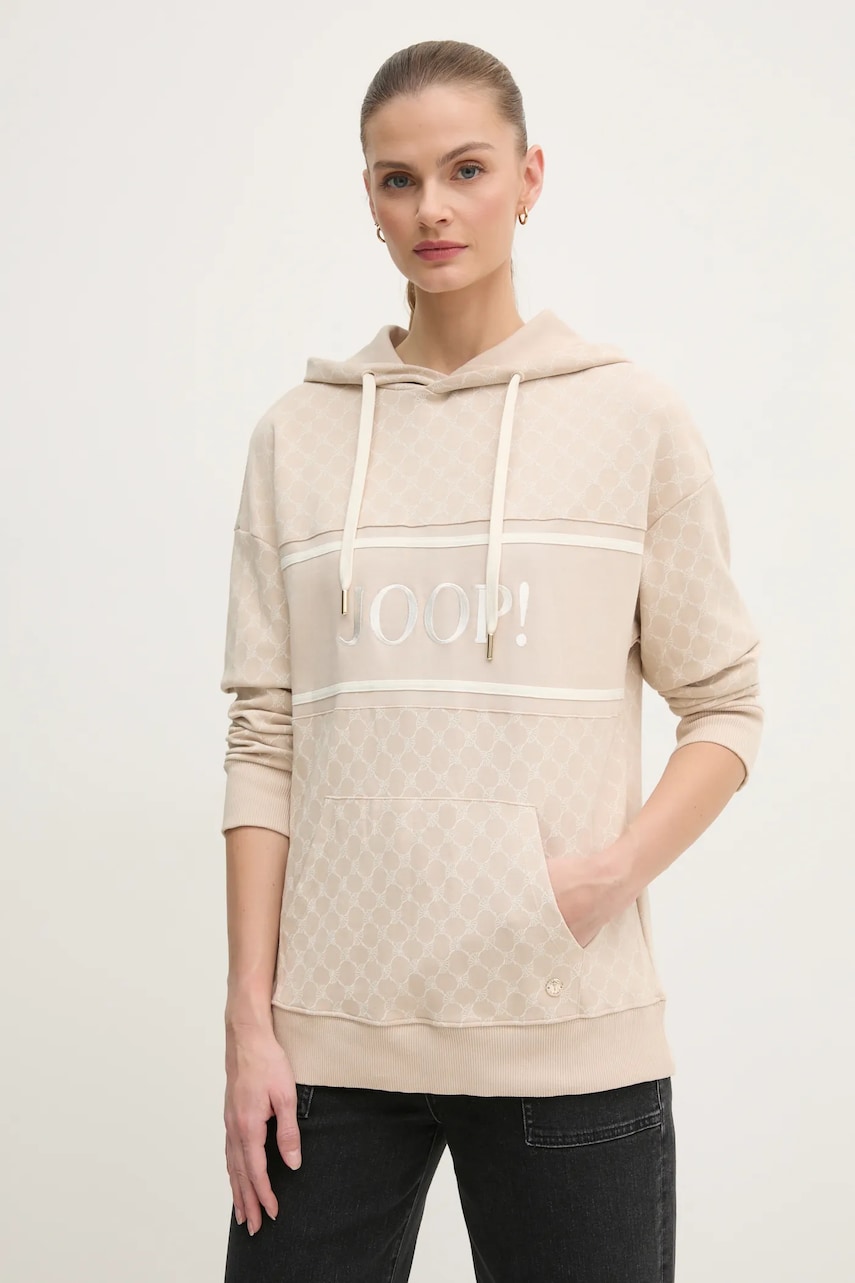 Joop! bluza damska kolor beżowy z kapturem wzorzysta 30030062 10007096