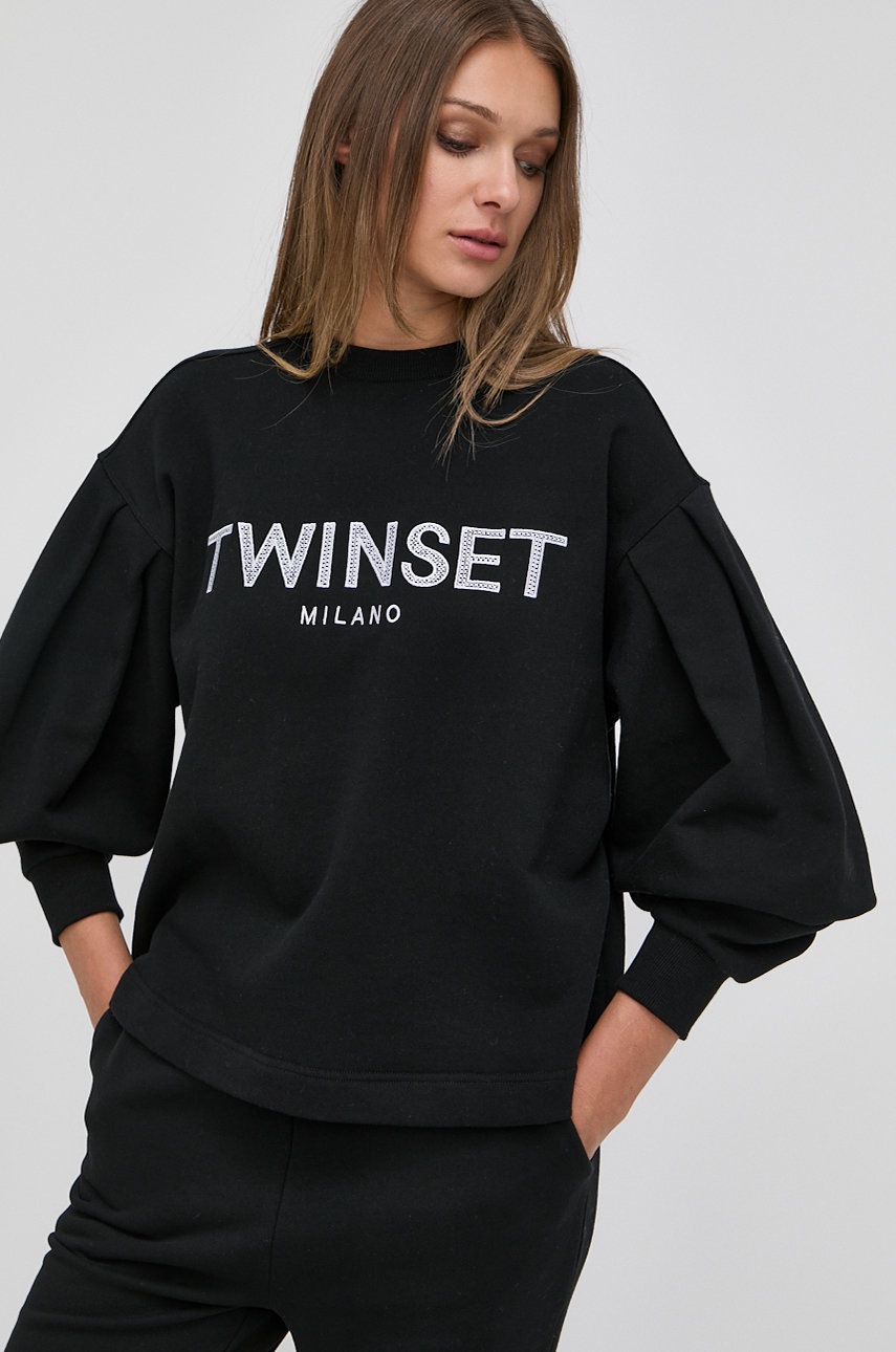 

Суичър Twinset дамска в черно с апликация, Черен