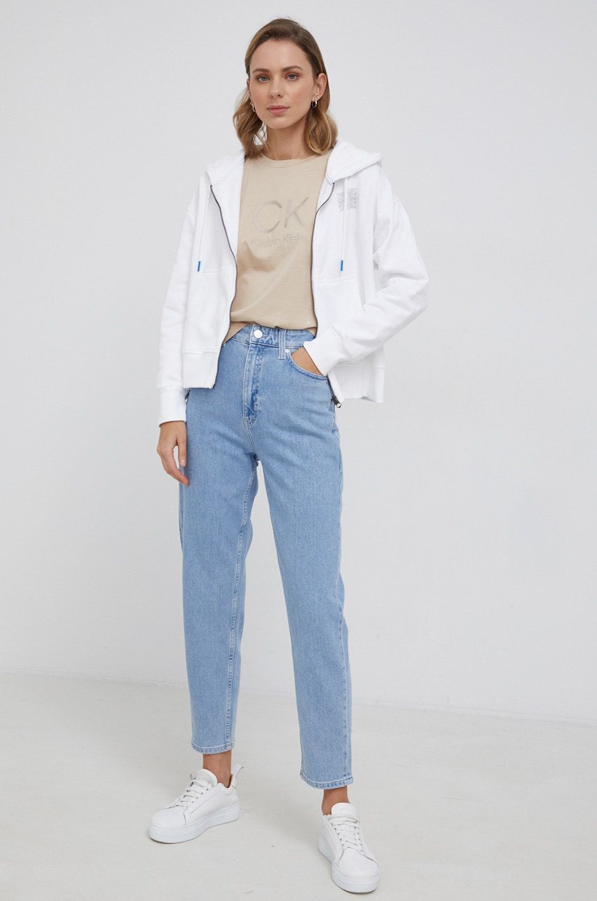 Pepe Jeans Hanorac de bumbac Dakota femei, culoarea alb, cu imprimeu imagine reduceri black friday 2021 answear.ro