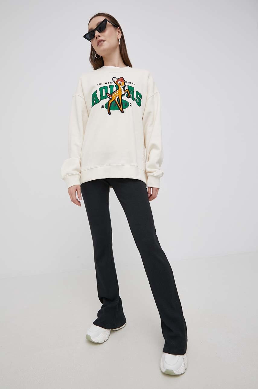 Adidas originals bluza trefoil moments femei, culoarea bej, cu imprimeu