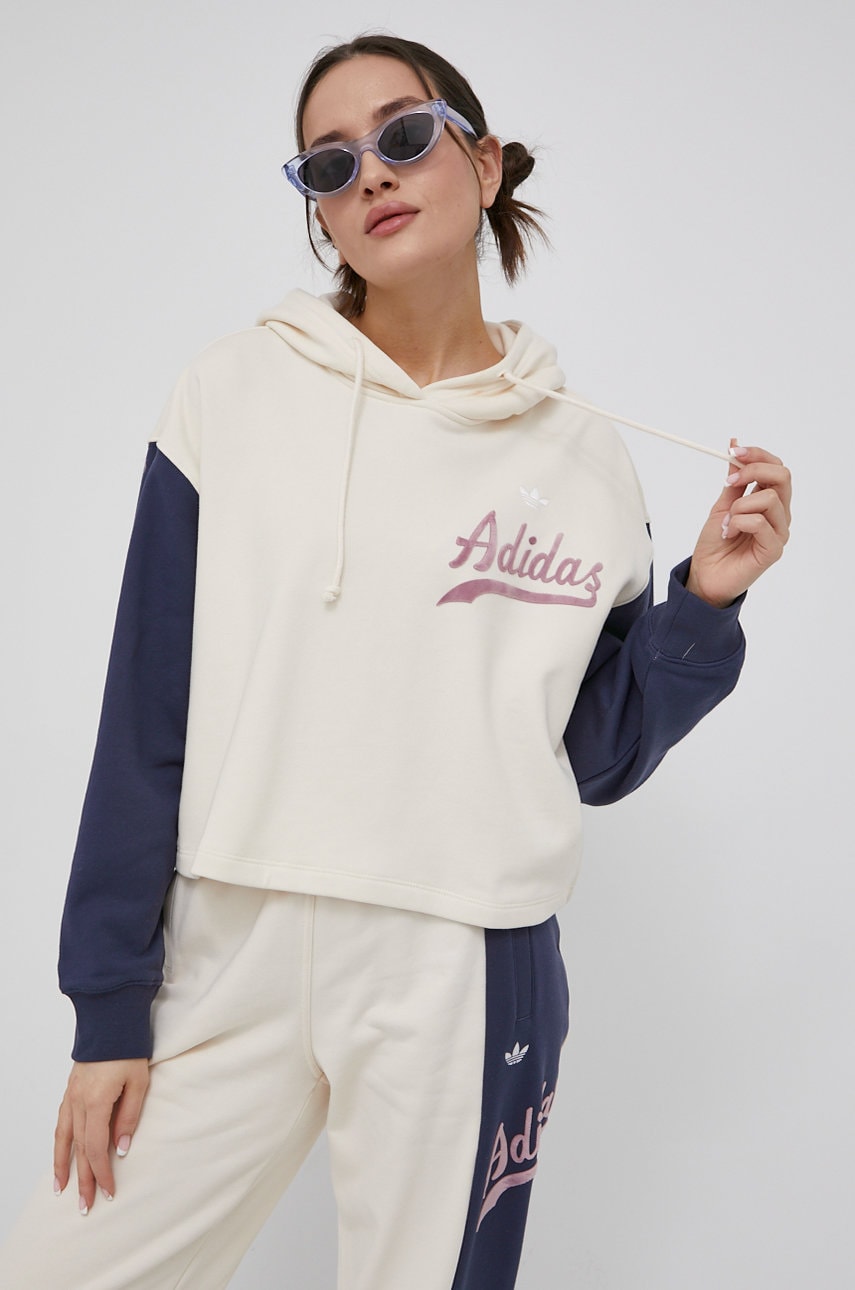 Adidas originals bluza femei, culoarea bej, cu imprimeu