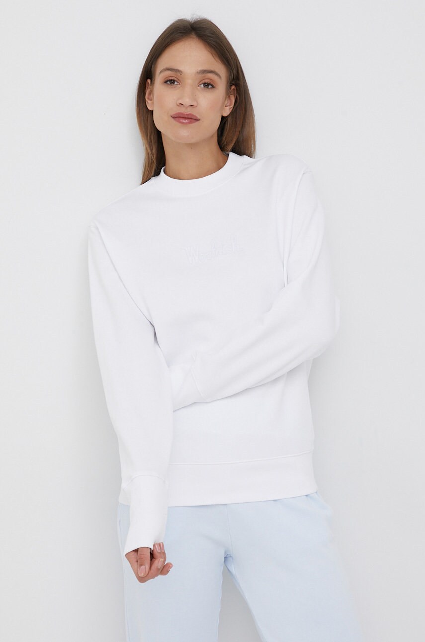 Woolrich hanorac de bumbac femei, culoarea alb, neted