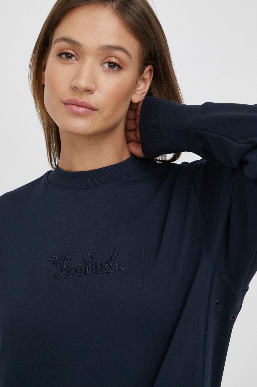 Woolrich bluza bawełniana damska kolor granatowy gładka