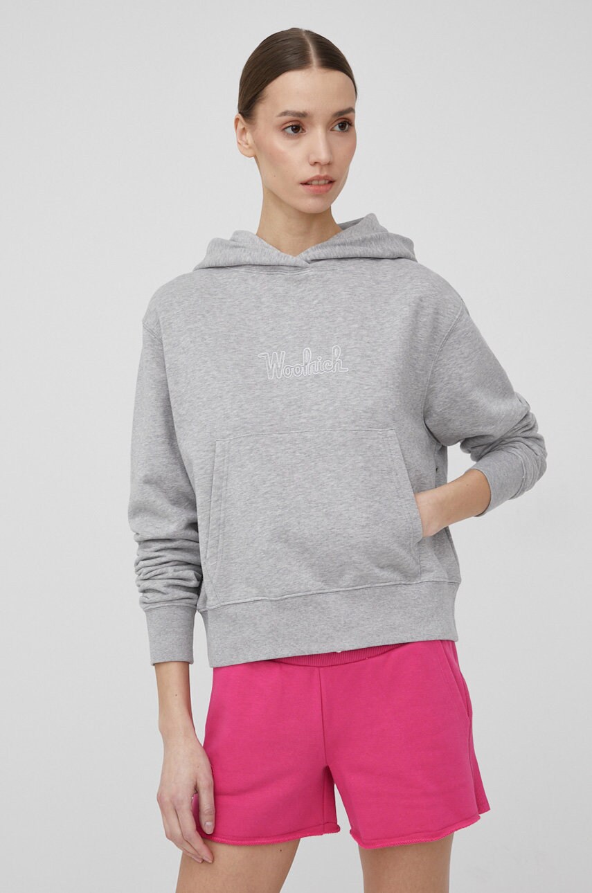

Памучен суичър Woolrich дамска в сиво с апликация, Сив