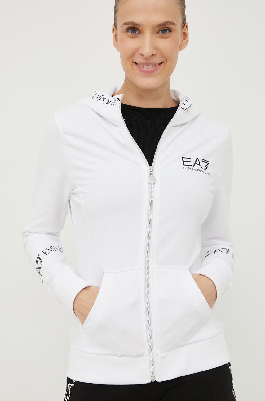 EA7 Emporio Armani bluza damska kolor biały z kapturem