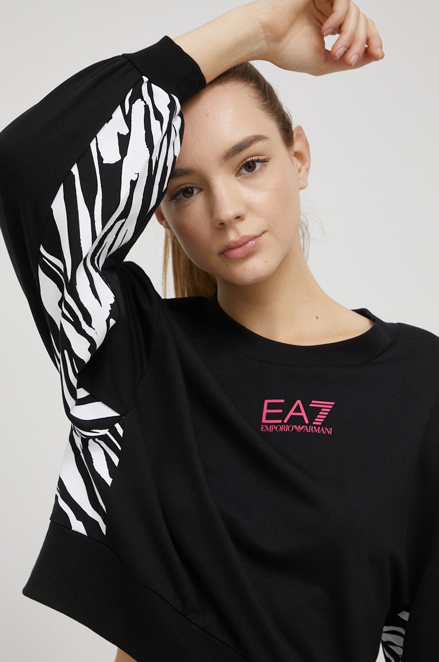 

Суичър EA7 Emporio Armani дамска в черно с принт, Черен