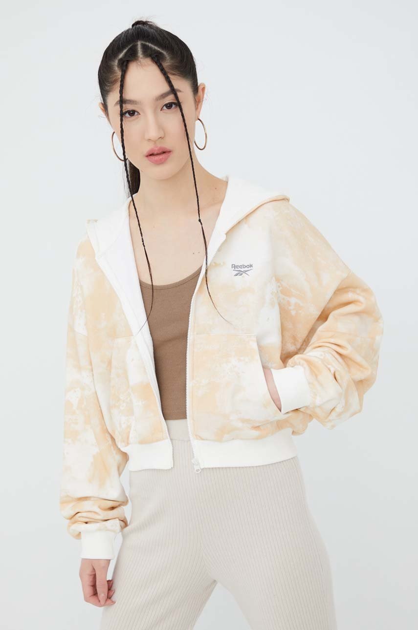 

Хлопковая кофта Reebok Classic H49278 женская цвет бежевый узор