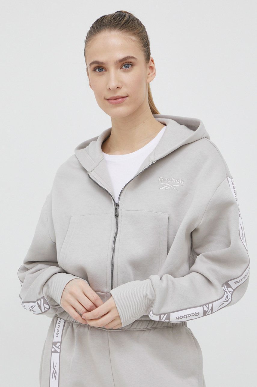 Reebok bluza HA5735 femei, culoarea gri, cu imprimeu imagine reduceri black friday 2021 answear.ro