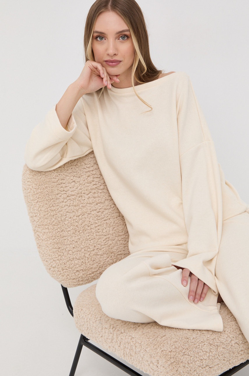 

Суичър с лен Max Mara Leisure дамска в бежово с изчистен дизайн, Бежов