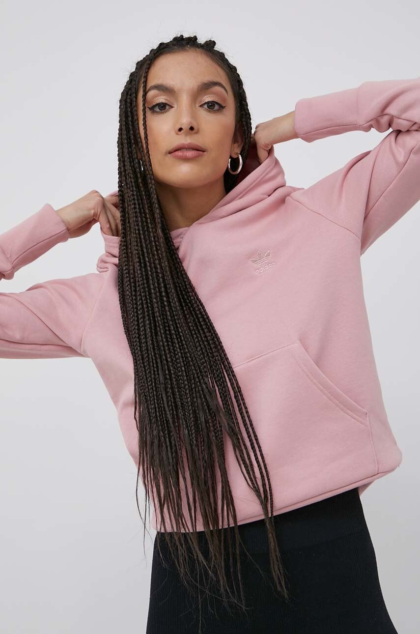 Adidas originals hanorac de bumbac trefoil moments femei, culoarea roz, cu imprimeu