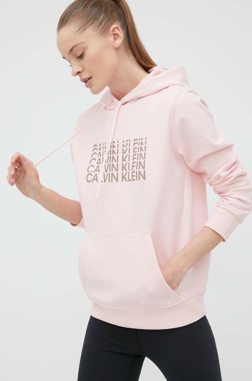 Calvin Klein Performance bluza dresowa damska kolor różowy z kapturem z nadrukiem