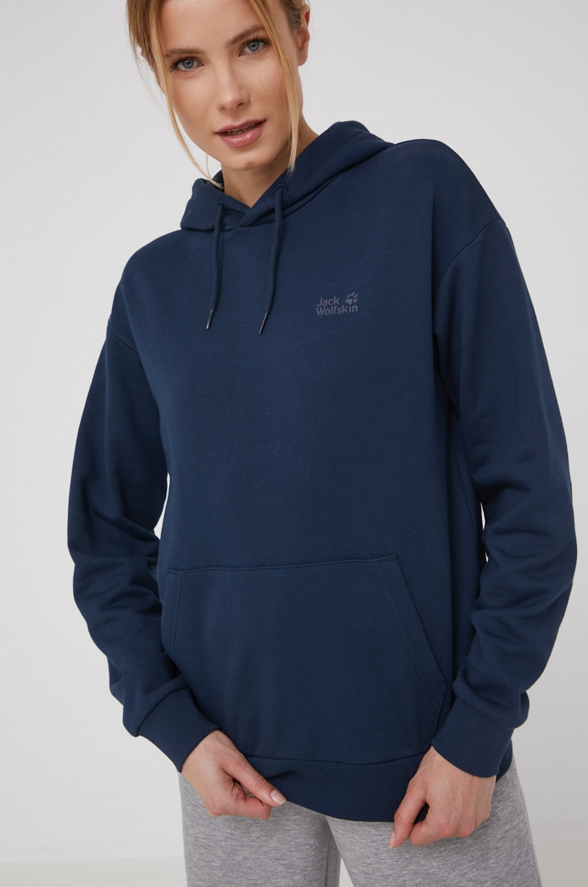 Jack Wolfskin bluza femei, culoarea albastru marin, cu imprimeu