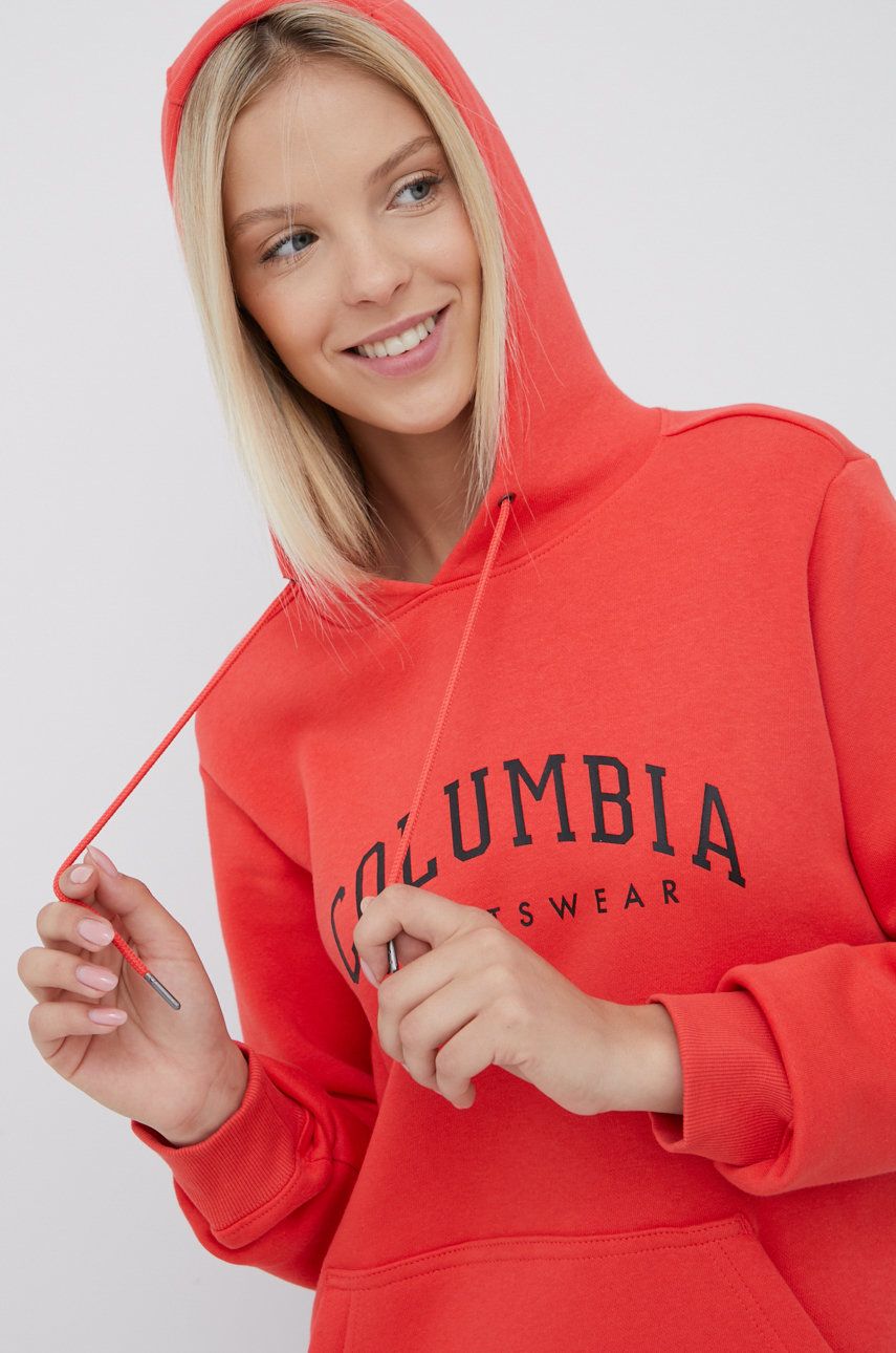 Columbia bluza damska kolor czerwony z kapturem z nadrukiem