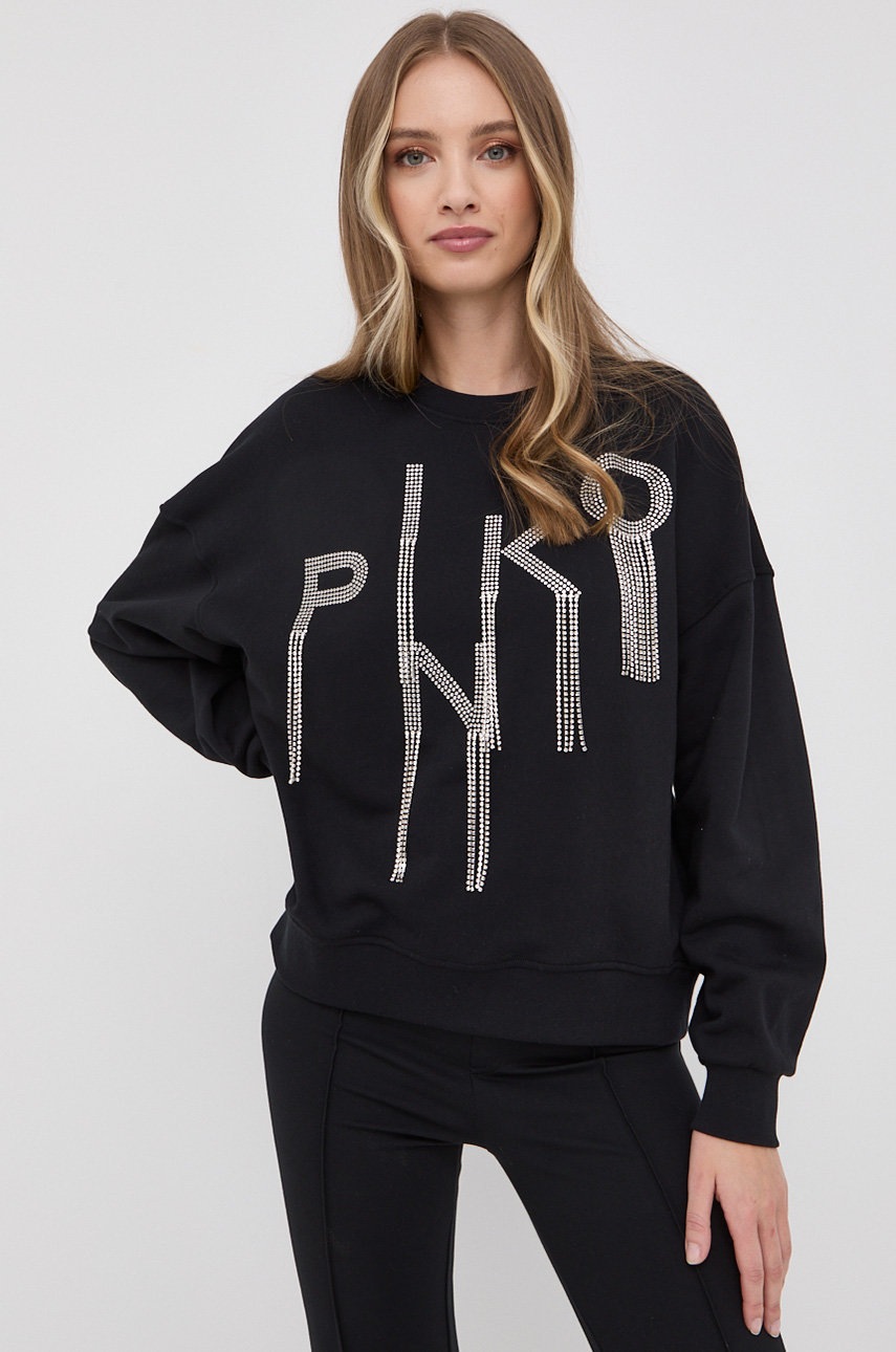 

Памучен суичър Pinko дамска в черно с апликация, Черен