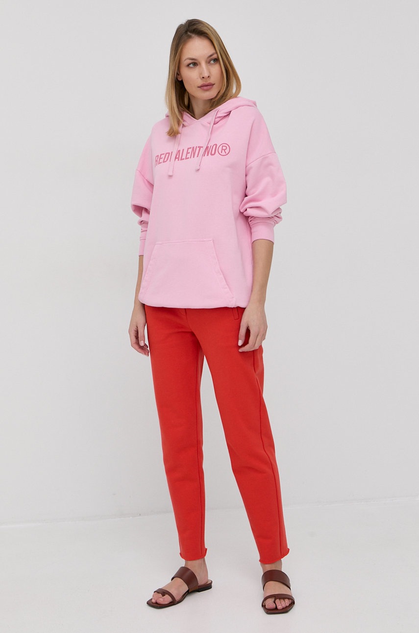 

Хлопковая кофта Red Valentino женская цвет розовый с капюшоном однотонная