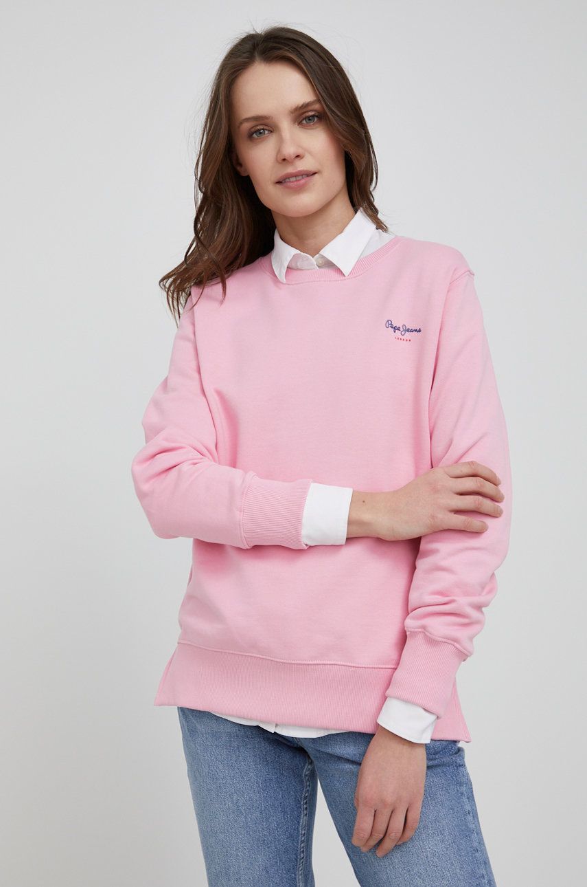 Pepe Jeans bluza bawełniana Calista Crew damska kolor fioletowy gładka