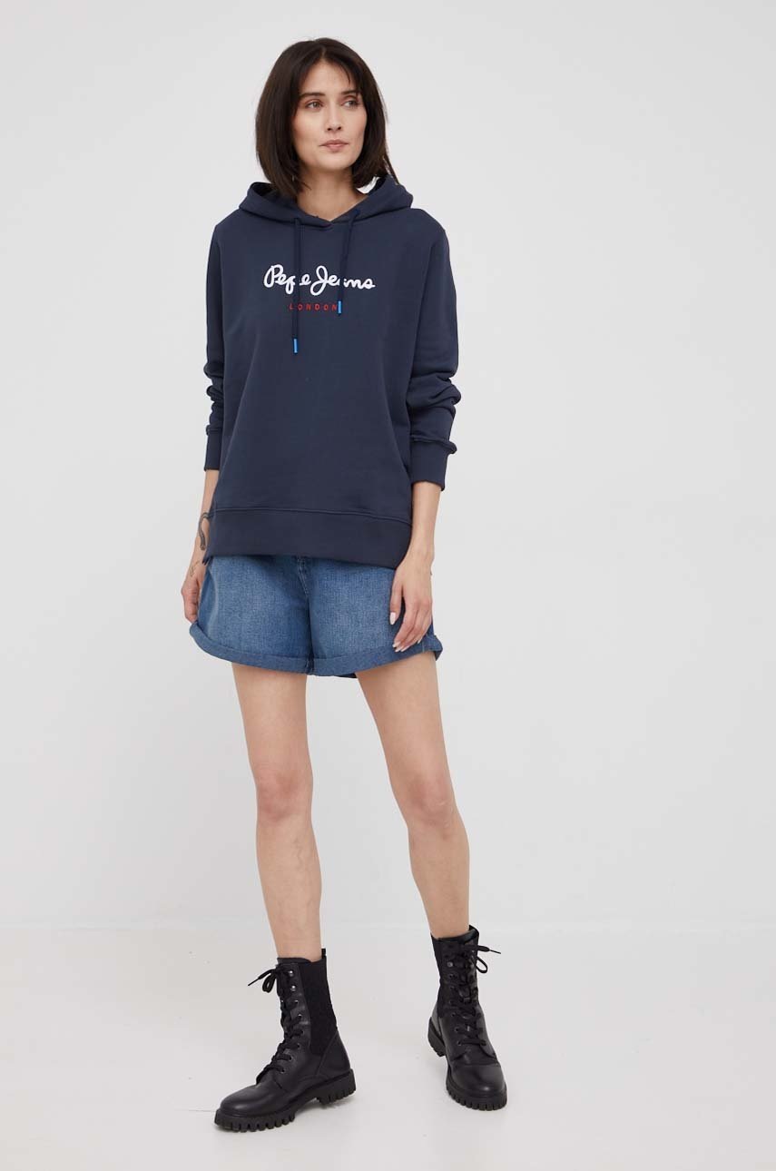 

Хлопковая кофта Pepe Jeans Calista Hoodie женская цвет синий с аппликацией