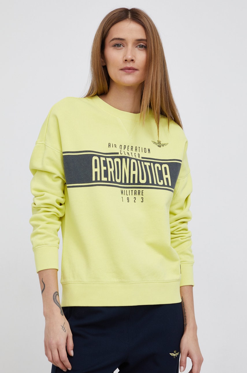 Aeronautica militare hanorac de bumbac femei, culoarea verde, cu imprimeu