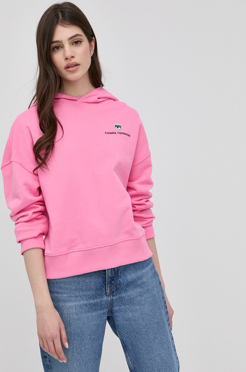 Chiara ferragni hanorac de bumbac femei, culoarea violet, neted