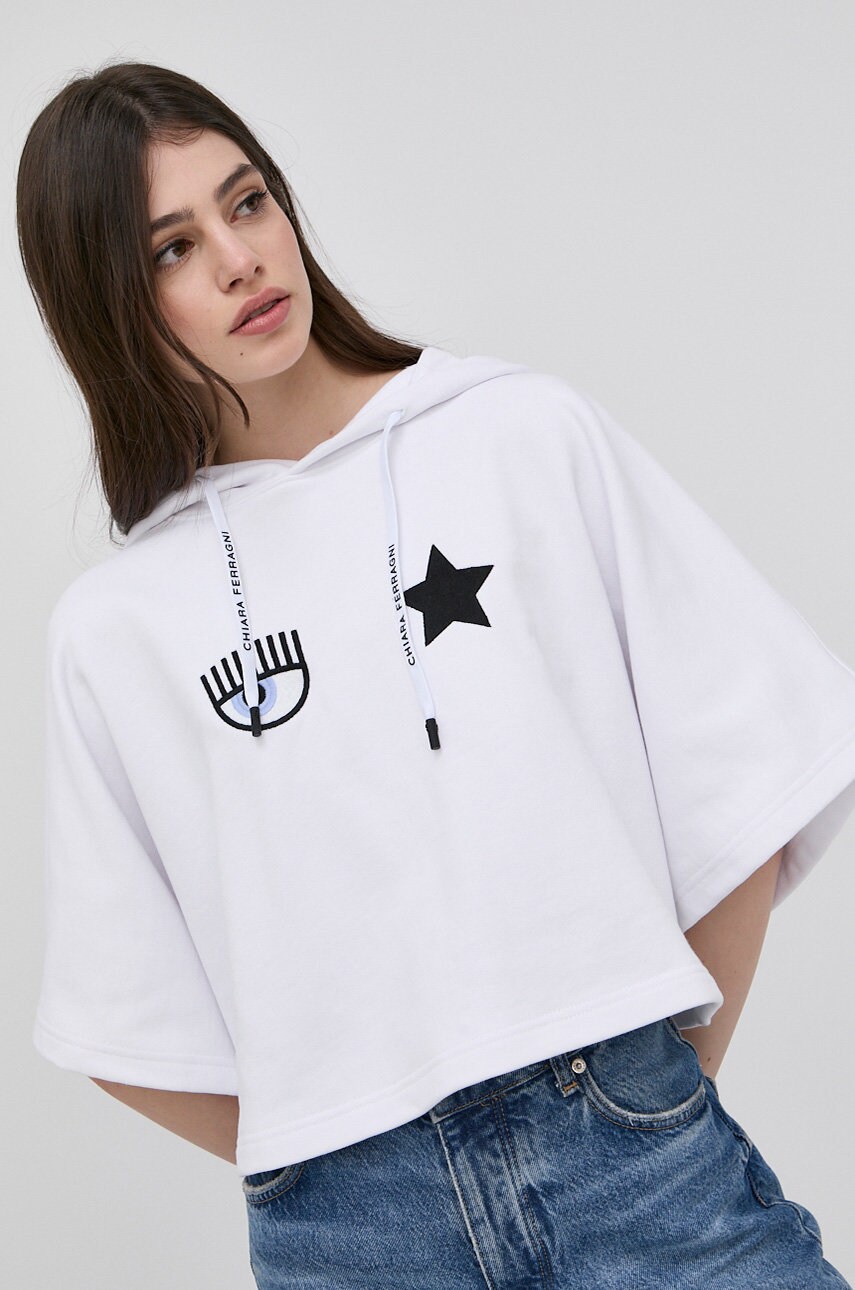 Chiara ferragni hanorac de bumbac femei, culoarea alb, neted