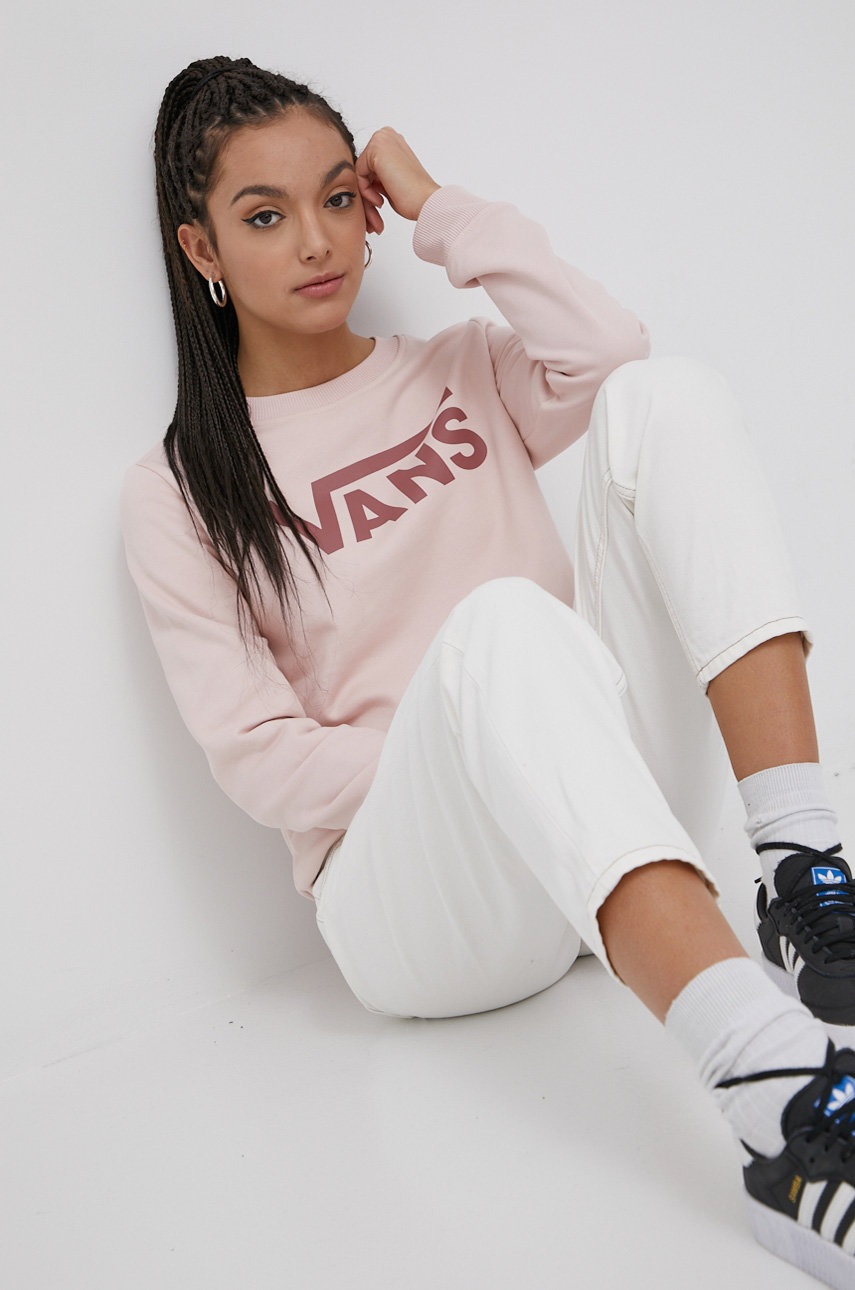 

Памучен суичър Vans дамска в розово с принт, Розов